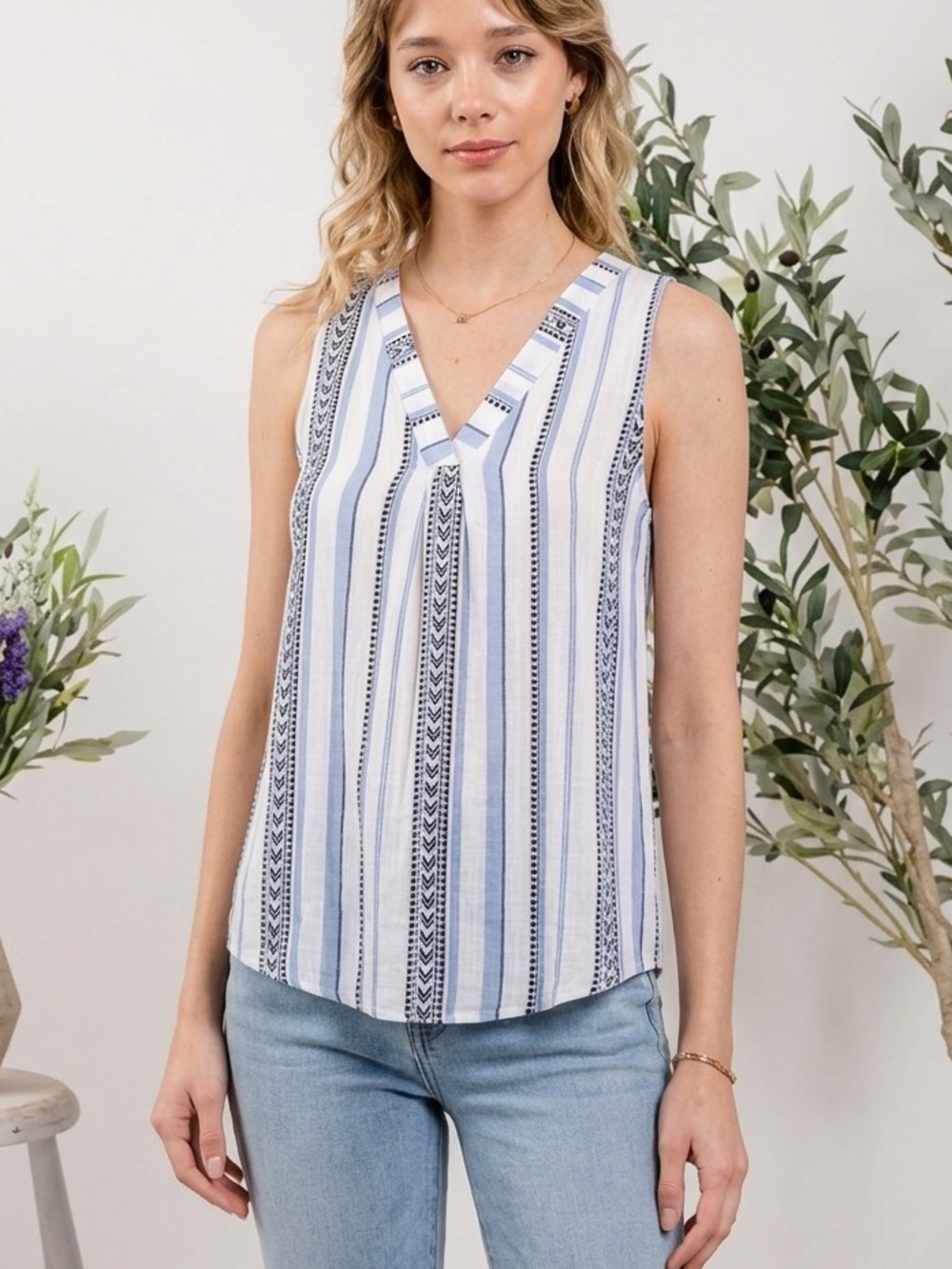 NWT MINE For Stitch Fix Syden Button Back Blue Striped Tank Top Blouse S